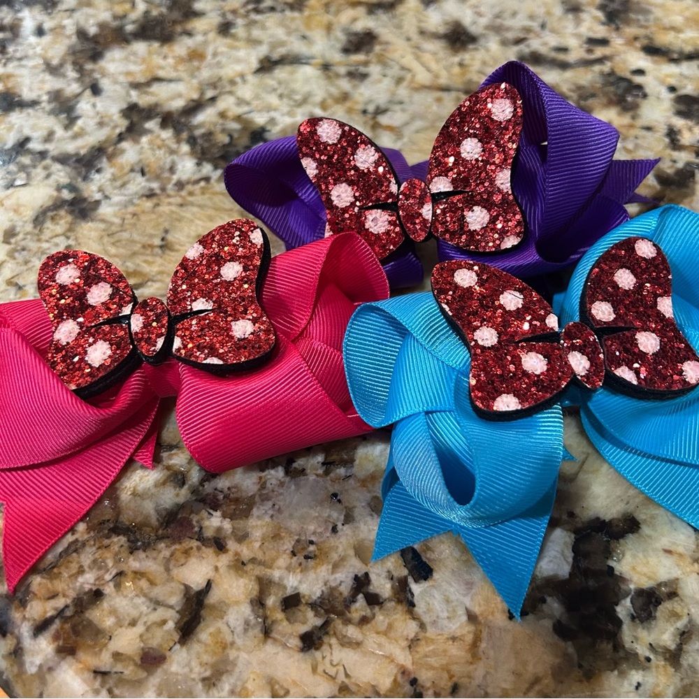 Glittery Butterfly Hair Bows Set - Pink, Blue, Purple